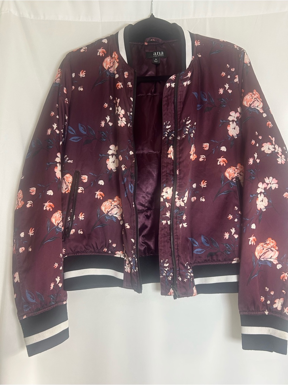 a.n.a Floral Bomber Jacket - Burgundy